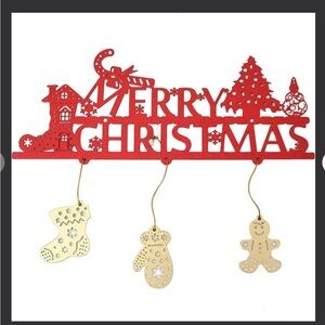 Red Metal Merry Christmas Wall/Door Hanging Decoration